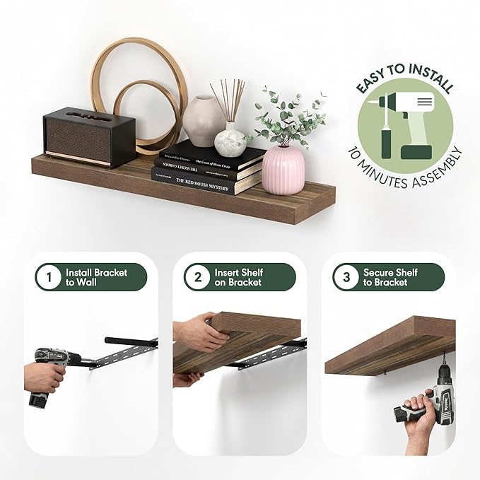 Furinno TANNA Floating Shelves for Wall Set of 2, 12 x 35 Wall Shelf, Wall Mounted Floating Shelf with Invisible Bracket, 2-i