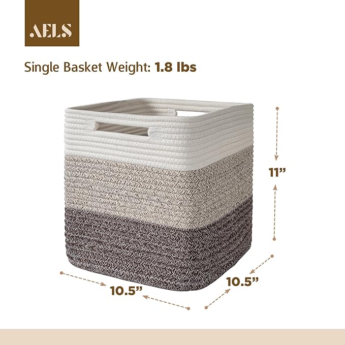 AELS Hand Woven Cotton Baskets for Storage, Cube Storage Bins with Handles, Foldable Collapsible Closet Organizers and Storag