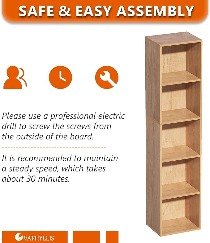 5 Cube Storage Organizer,Wooden 5-Tier Open Shelf Bookshelf,Versatile Storage Cubes for Living Room，Bedroom,Home Office, (Oak