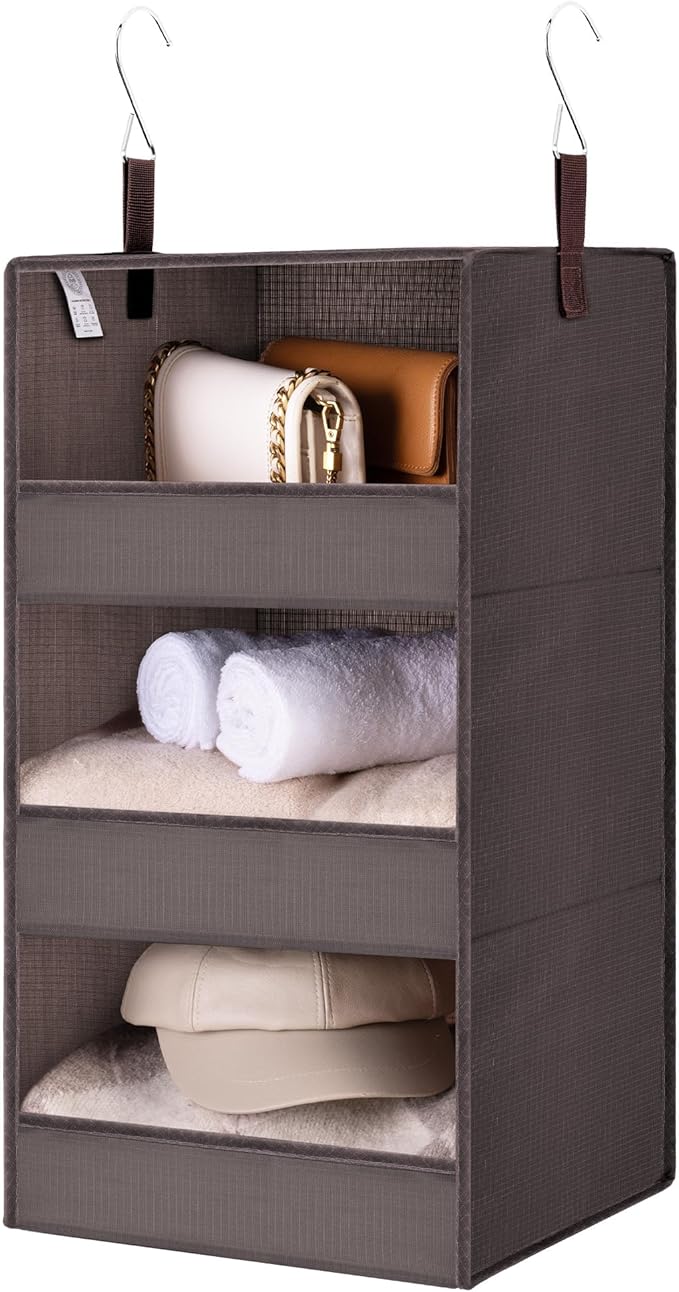 GRANNY SAYS 3-Shelf Closet Organizers and Storage, Foldable Hanging Closet Organizer, Hanging Closet Shelves with 2 Metal Hoo
