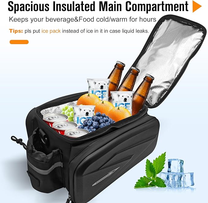 Bike Rack Bag, 20L EVA Hard Shell Bike Trunk Rear Rack Bag Bike Panniers Expandable 3 in 1 Waterproof Tin foil Insulation Bike Bag With Rain Cover for Commute Shopping Cycling Trip