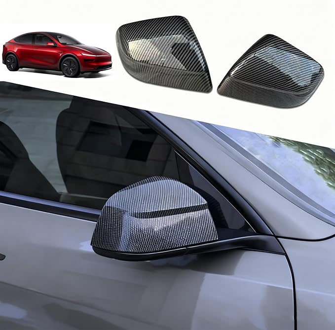 YHCDSEA Rearview Mirror Guard Cover for Tesla Model Y Juniper, Side Mirror Cover Exterior Accessories fit for Model Y Juniper 2025 2026 (Glossy Carbon Fiber Pattern)