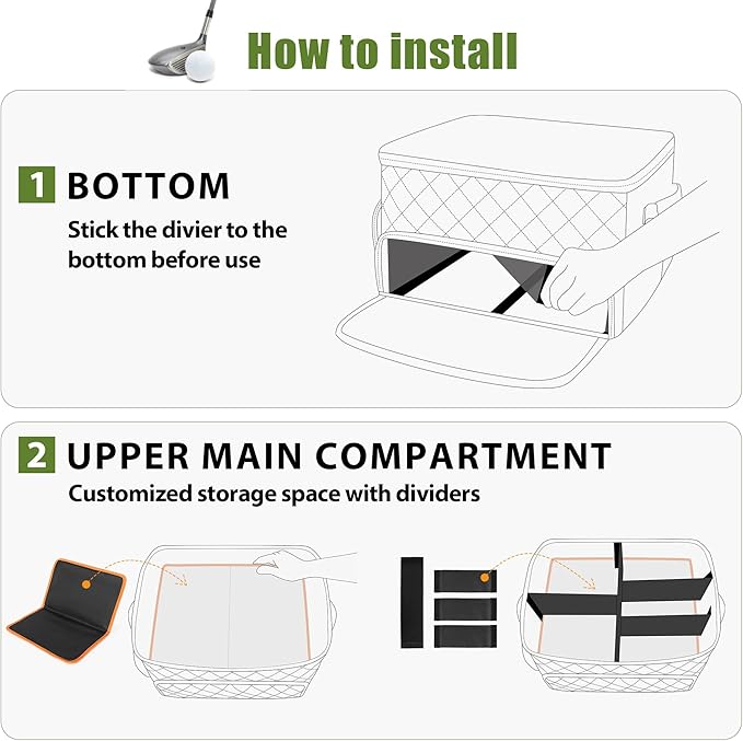 2 Layer Golf Trunk Organizer, Golf Car Storage Organizer with Individual Ventilated Compartment for 2 Pairs Shoes, Golf Car Lock