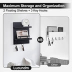 Key Holder Wall Mount, Mail Shelf Decor with 3 Key Hooks, Versatile Wood Wall Organizer for Entryway Hallway (8.2” x 10.6”x 3