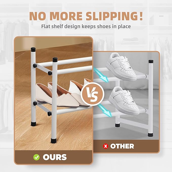 STORAGE MANIAC Expandable Shoe Rack, 8 Pairs Stackable Small Shoe Rack, Metal Adjustable Shoes Organizer for Closet, Entryway