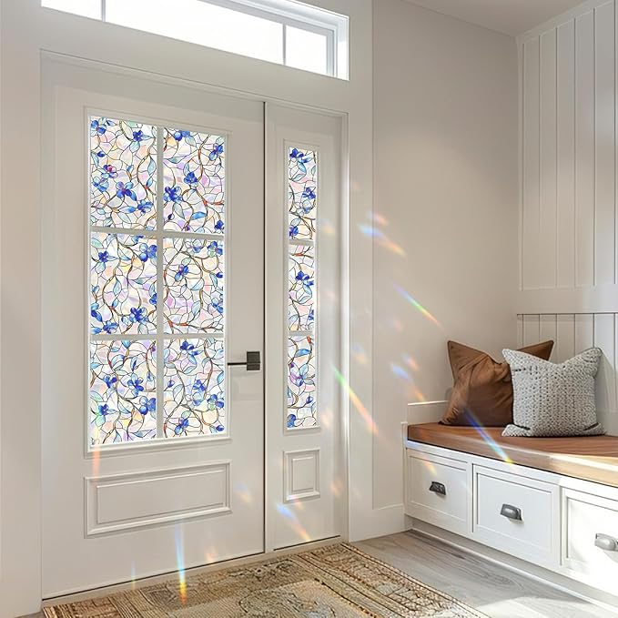 SOMWISE Rainbow Window Privacy Film,Heat Control,UV Blocking,Anti-Glare,Day & Night Privacy Protection & Decoration for Home, Bathroom,Glass Door,Static Cling,Renter-Friendly with Installation Tools