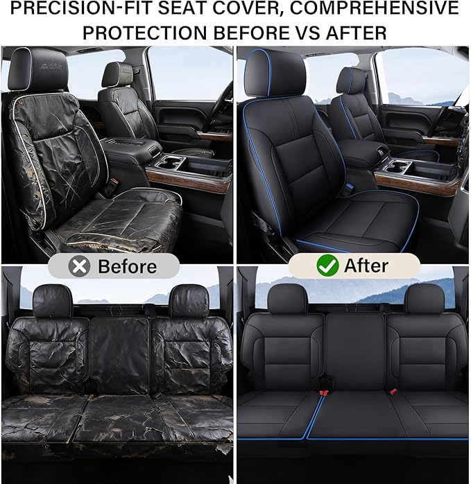 Coverado Silverado Seat Covers Full Set, Faux Leather Car Seat Covers Fit for Chevy Silverado GMC Sierra 2007-2013 & 2019-202