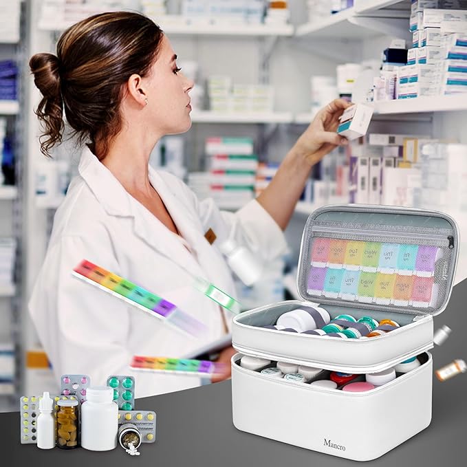 Mancro Dual Layers Medicine Organizer Bag, Pill Bottle Organizer Storage with Lockable Zipper, Medication Travel Bag for Pill