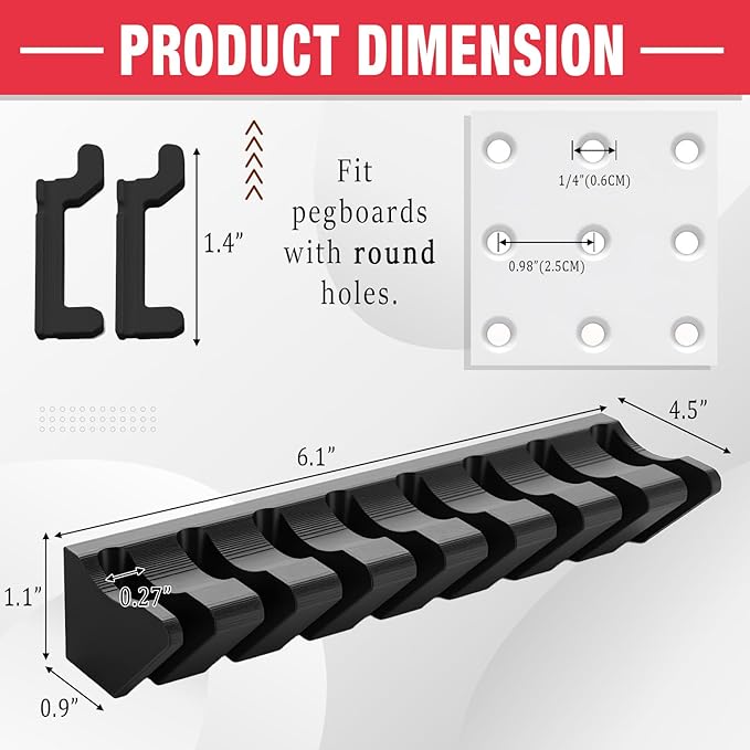 Novabright 1 Pcs Pegboard Screwdriver Holder, Pegboard Organizer Accessories, Eight-Tool Organizer Rack for Pegboards with 0.
