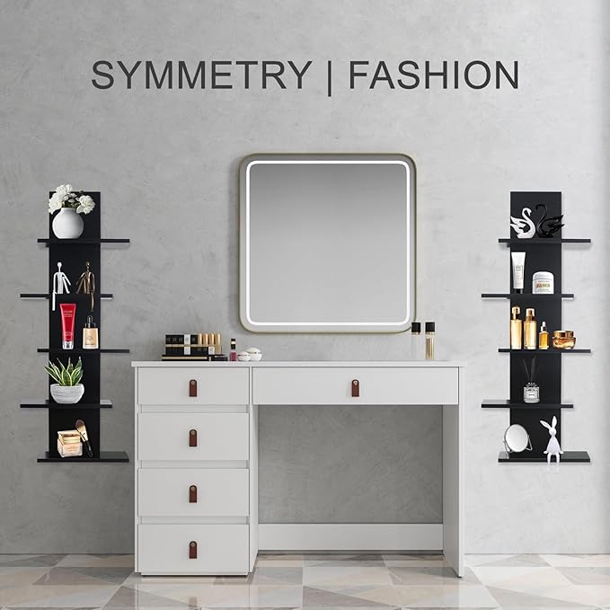 5 Tier Wall Shelf Unit-Black Floating Shelves for Home Decor, Modern Unique Asymmetric Design for Bedroom & Living Room Stora
