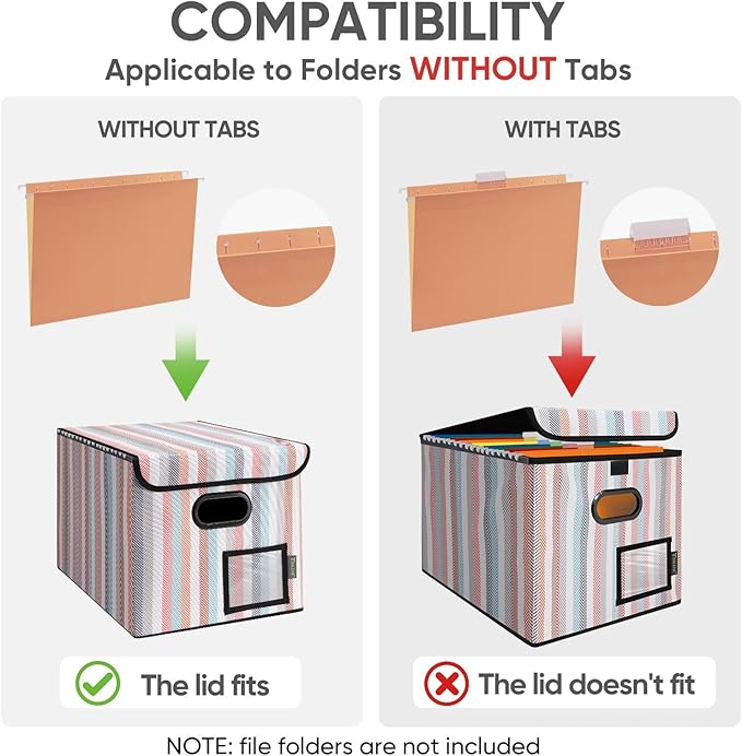 BALEINE File Organizer Box with Lid, Collapsible File Folder Organizer with Plastic Slide, Hanging File Folder Box for Office