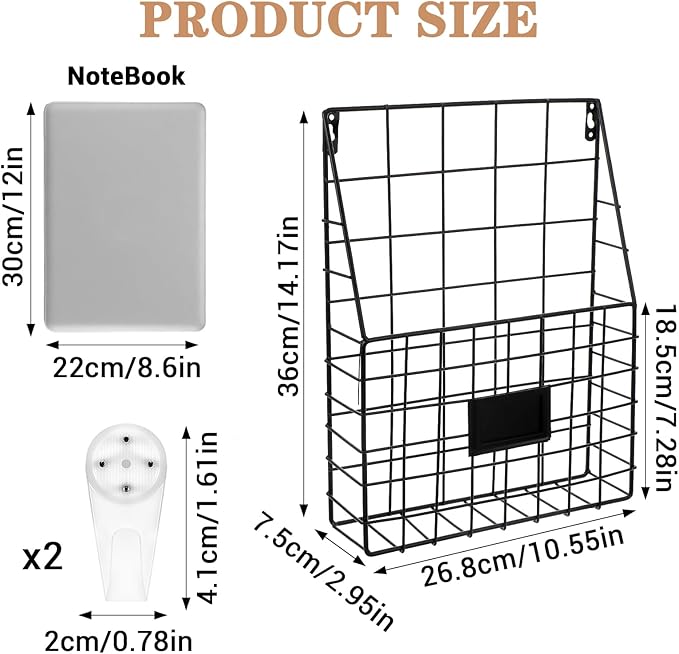 1 Pc Storage Racks, Metal Wire Wall Mounted Magazine Holder, Wall Hanging Organizer holder for Mail Files, Newspapers, Magazi