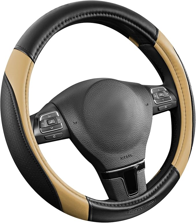 Rubbermaid Steering Wheel Cover – Universal Fit 14.5"–15" Steering Wheel Cover, Anti-Slip Grip, Breathable Leather, All-Seaso