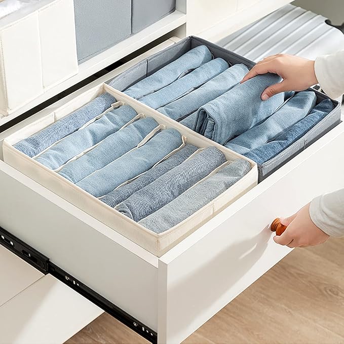 2 Packs Wardrobe Clothes Organizer, Foldable Closet Organizers Extra large 5 Grids Fabric Drawer Dividers with Double Handles