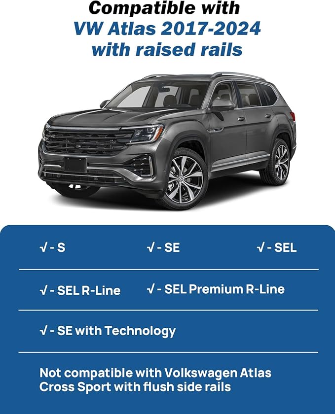 JOYTUTUS Lockable Roof Rack Cross Bars Compatible with Volkswagen VW Atlas 2017-2025 with Raised Side Rails (Not Fit for Cross Sport),Anti-Rust Aluminum Crossbars for Roof Cargo Carrier Bag Luggage