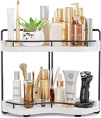 2-Tier Corner Bathroom Counter Organizer with Embedded Screw Holes, Secure & Stable Wood Vanity Shelf for Makeup and Skincare