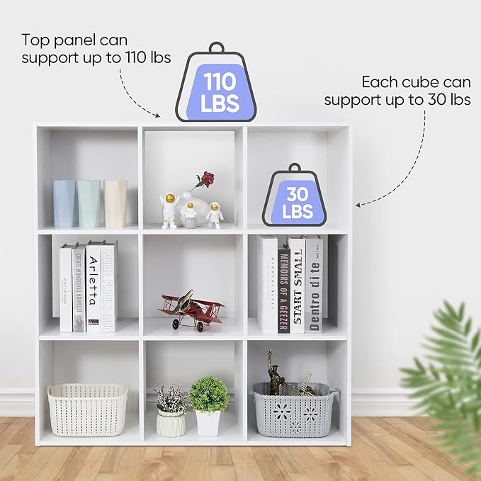 SUPER DEAL 9 Cube Storage Organizer 11 inch Cube Storage Shelf 3 x 3 Wood Bookcase Display Bookshelf with 5 Removable Back Pa