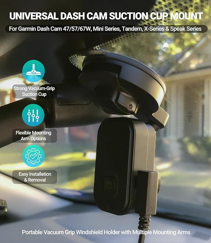 Universal Dash Cam Suction Cup Mount for Garmin Dash Cam 47/57/67W, Mini Series, Tandem, X-Series & Speak Series, 010-12530-25