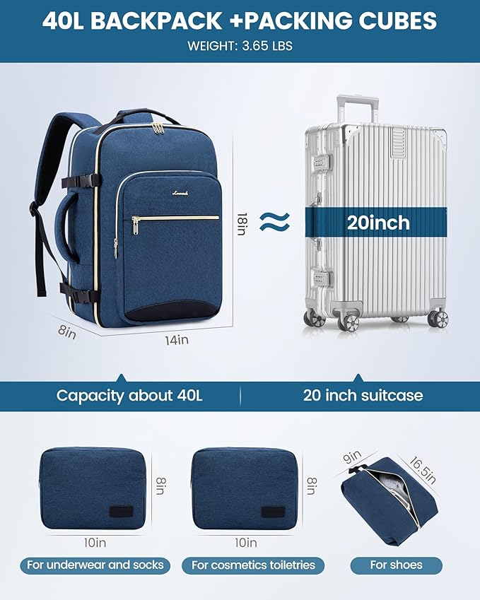 LOVEVOOK Travel Backpack for Women & Men 40L,Airline Approved Carry On Backpack Travel Essentials,TSA Carry on Luggage,Waterp