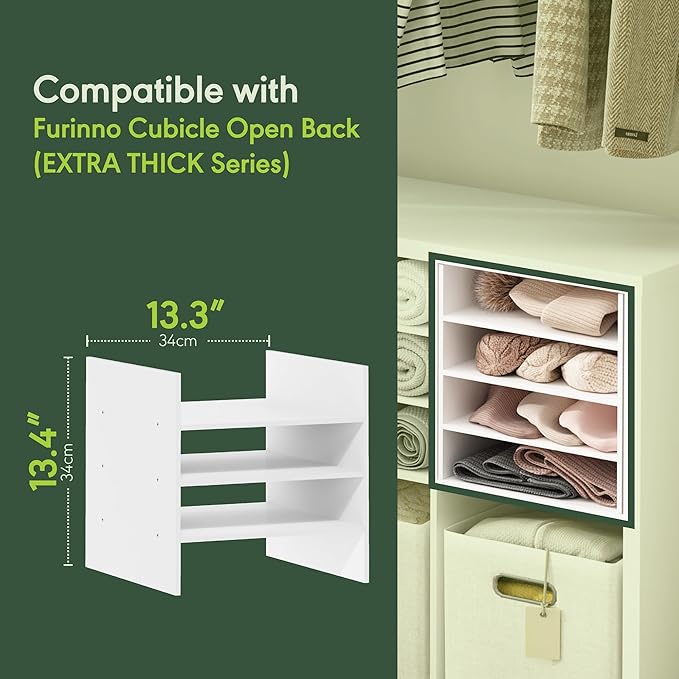 Furinno Cubicle Cube Insert, 3-Shelf Cube Organizer, Fits into Furinno Extra Thick Cubes, for Organizers and Storage, White (