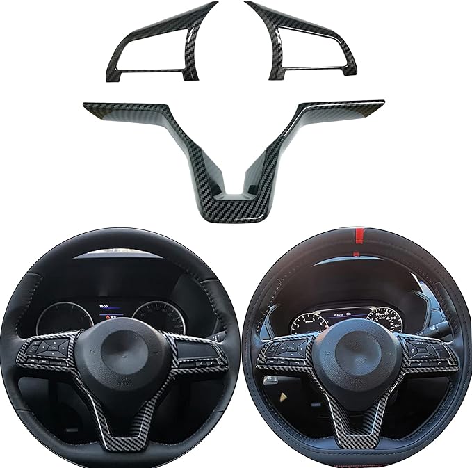 Carbon Fiber Steering Wheel Interior Decoration Cover Trim Accessories for Nissan Altima(2019-2024),for Sentra/Versa(2020-2024),for Leaf/Kicks(2018-2024),for Rogue(2017-2020),for Rogue Sport