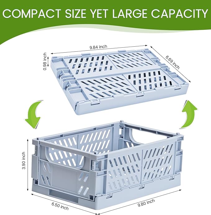 HUUSMOT 4-Pack Small Pastel Plastic Storage Baskets, Collapsible Crates for Organizing, Space-Saving Mini Bins for Classroom,