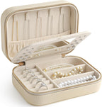 Genuine Leather Travel Jewelry Organizer Case with Mirror for Women, Small Mini Portable Jewelry Box for Ring Earrings Neckla