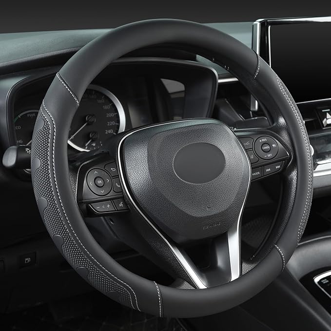 GIANT PANDA Car Steering Wheel Cover for Toyota RAV4,Camry,Highlander,Corolla,Prius,Tacoma,Standard Size - Black+Gray Line