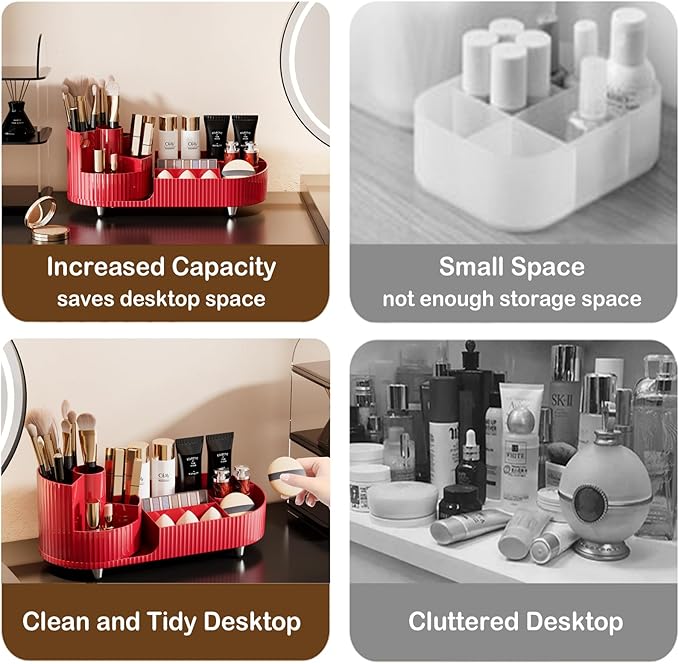 Rotating Makeup Organizer for Vanity with Brush Holder, Cosmetic Makeup Storage Organizer, Large Spinning Makeup Skincare Org