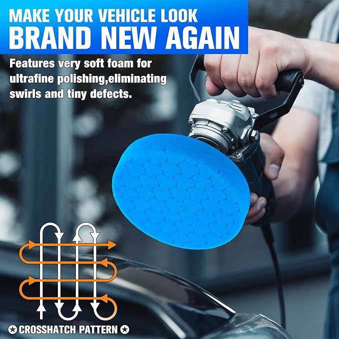 Blue Polish Pad, 3Pcs 5.5 Inch Face for 5 Inch Buffing Polishing Pads and Woolen Pads 125mm Backing Plate Compound Buffing Sponge for Car Buffer Polisher Compounding, Polishing and Waxing