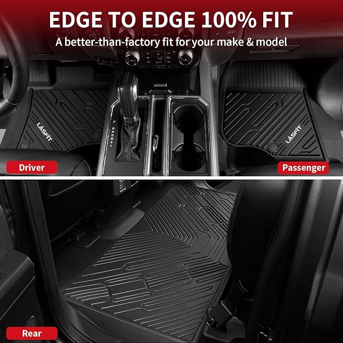 LASFIT Floor Mats for Ford F250 F350 F450 2017-2026 Crew Cab Front Bucket Seat | Rear W/Fold-Flat Storage All Weather Carpet Floor Super Duty Protector TPE Car Floor Liner, 1st & 2nd Row, 3pcs Black