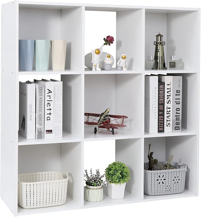 SUPER DEAL 9 Cube Storage Organizer 11 inch Cube Storage Shelf 3 x 3 Wood Bookcase Display Bookshelf with 5 Removable Back Pa