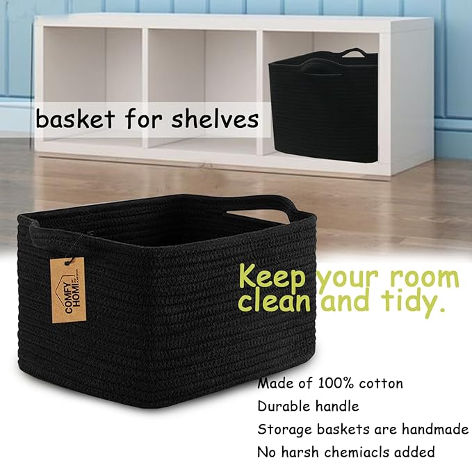 COMFY-HOMI 3PACK Cotton Rope Woven Basket With Handles for Shelves, Toy, Book, Cloth Storage Basket for Organizing|13.5" x 11