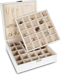 Frebeauty Earring Organizer Classic Jewelry Box 50 Slots Double Layer Jewelry Storage Case with 6 Necklace Hook and Bracelet 