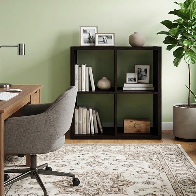 CTESNE【2026 Wooden Thick Frame 4 Cube Storage Organizer Shelf with Anti-Tipping Kits + Reversible Open Back Bookcase, Horizon