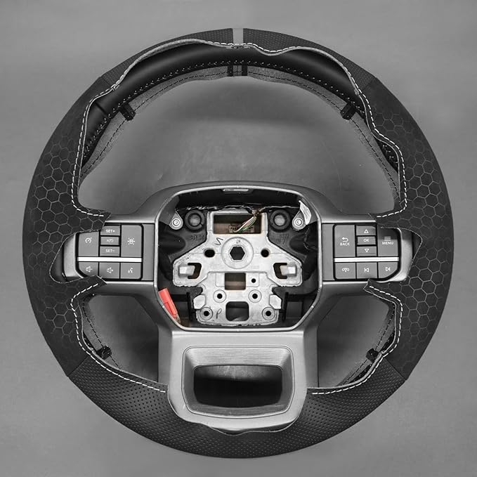 MEWANT Hand Stitch Steering Wheel Cover for Ford F150 Lightning F350 Expedition Made of Real Leather Embossed Athsuede
