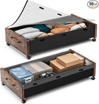 KITHELP Wooden Under Bed Storage with Wheels, 80L Extra-large Rolling Under the Bed Storage Bins 2 Pack with Removable Lid, U