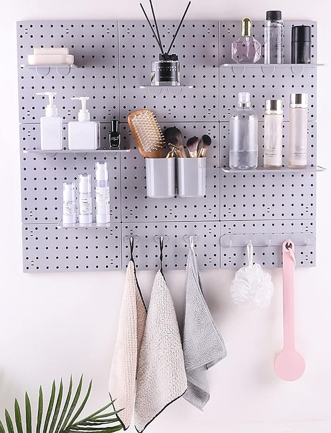 4 PCS White Pegboard Wall Organizer, Self-Adhesive Peg Board Wall Panel Kits Storage for Craft Room Garage Kitchen