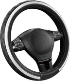 Road Comforts Leather Steering Wheel Cover – Black & Silver, Universal Fit 14.5-15 Inch, Microfiber Leather, Anti-Slip & Brea