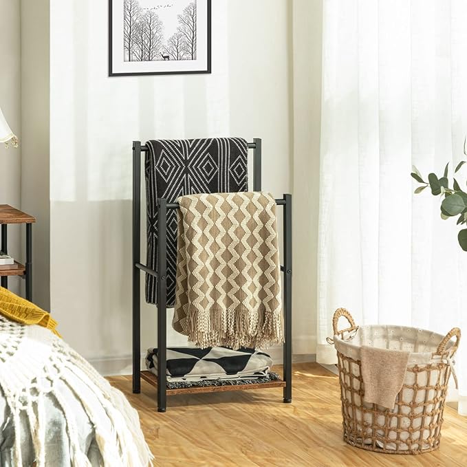 HOOBRO Free Standing Towel Rack for Bathroom, 2 Tier Blanket Rack, 16.5" L x 9.4" W x 31.5" H, Blanket Holder, Drying and Dis