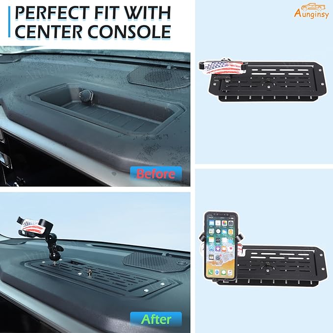 Aunginsy Center Console Dash Storage Organizer Tray with Mobile Phone Mount Compatible with Toyota Tundra/Sequoia 2022-2026, Car Dashboard Multi-Functional Phone Holder Storage Box Insert Accessories
