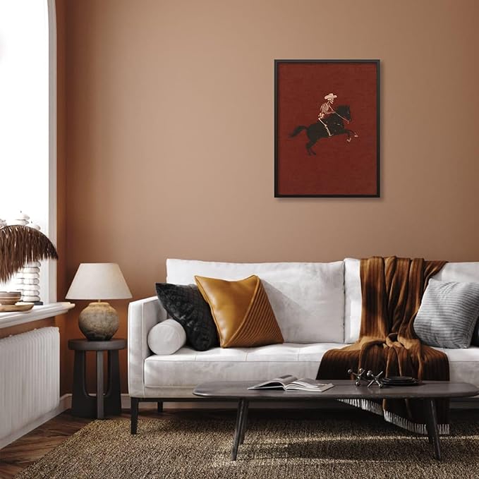Retro Western Black Framed Wall Art Skeleton Cowboy Poster Vintage Bucking Bronco Prints Quirky Western Horse Rider Painting 