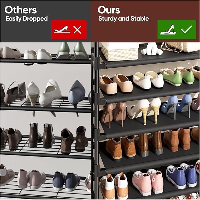 Mavivegue 6 Tier Shoe Rack for 25-30 Pairs of Shoes,Metal Shoe Rack with Hook and Side Pocket for Closet,Entryway,Hallway,Dor