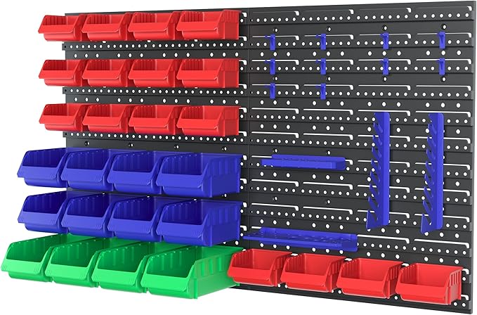 WORKPRO Pegboard Organizer Wall Mounted, 44PC Tool Storage Rack with Bins and Hooks, Peg Board Wall Organizer for Garage Orga