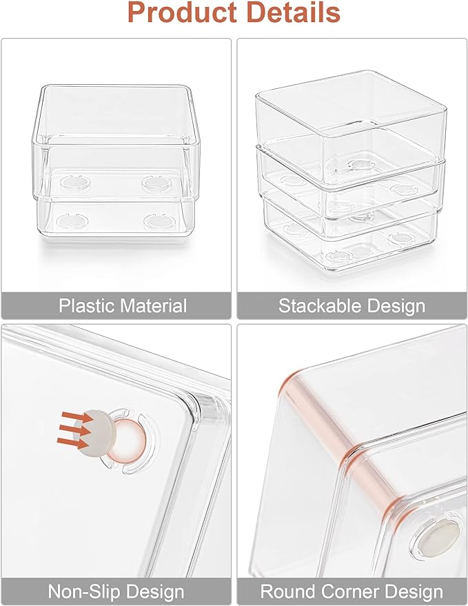 SMARTAKE 13-Piece Drawer Organizer with Non-Slip Silicone Pads, 5-Size Desk Drawer Organizer Trays Storage Tray for Makeup, J