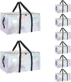 8 Pack-Extra Large Heavy Duty Moving Bags - Waterproof Storage Totes with Handles & Zippers, Foldable for College Dorm, Stora