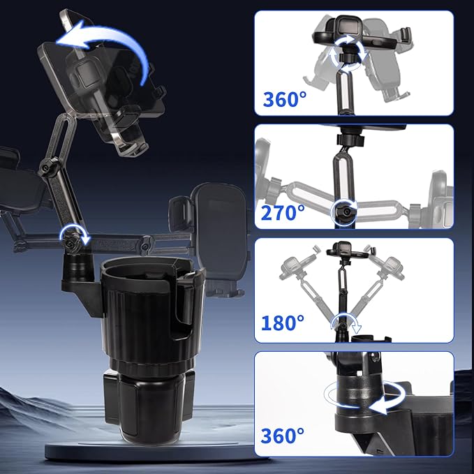 YUHENG Upgraded Cup Holder Phone Mount for Car - Permanent Screw-Fixed Base (No Wobble), Offset Space-Saving Design,Universal