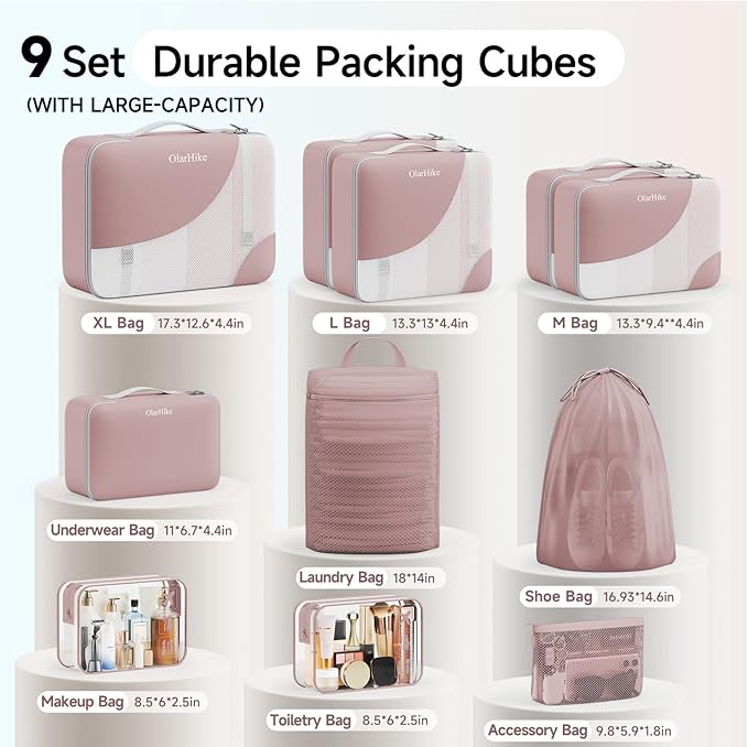 11 Set /9 Set Packing Cubes for Travel,Gifts for Women Mom Kids,TSA Approved Bags for Makeup, Cosmetic, Toiletry,Organizers f