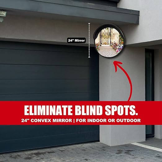 SecurityMan Large 24 Inch Convex Mirror for Blind Spots - Shatterproof Polycarbonate, 180° Wide View for Driveways, Intersections, Warehouses, Roads, and Large Areas - Indoor & Outdoor Security Mirror
