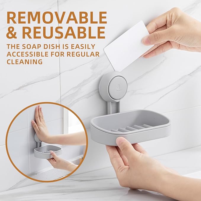 LEVERLOC Soap Dish Holder for Shower Suction Cup Wall Mounted Self Draining NO-Drilling Removable Bar Soap Sponge Holder for 